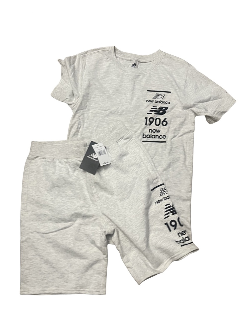 NWT Boys Large 14/16 New Balance Light Heather Gray Tee & Shorts Set